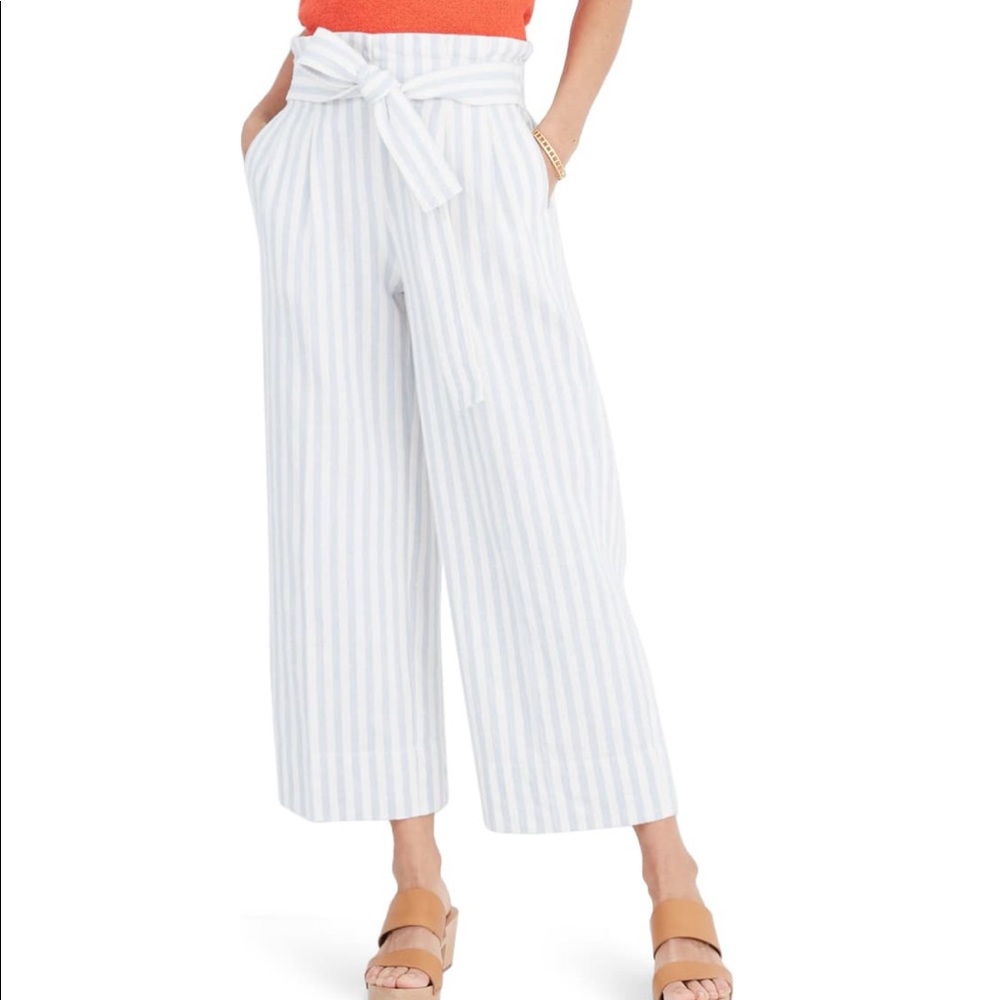 Madewell Bayside Stripe Linen Paperbag Pants, S